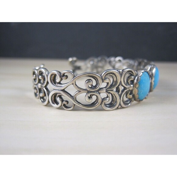 Southwestern Sterling Turquoise Cuff Bracelet 7 Inches Carolyn Pollack Relios - Picture 3 of 16